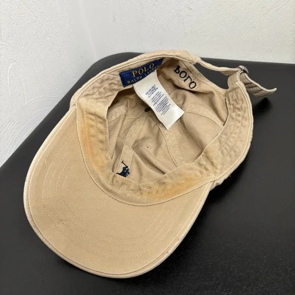 Polo Ralph Lauren Beige Cotton Chino Baseball Cap Hat OSFM Adjustable Pony - Picture 6 of 7